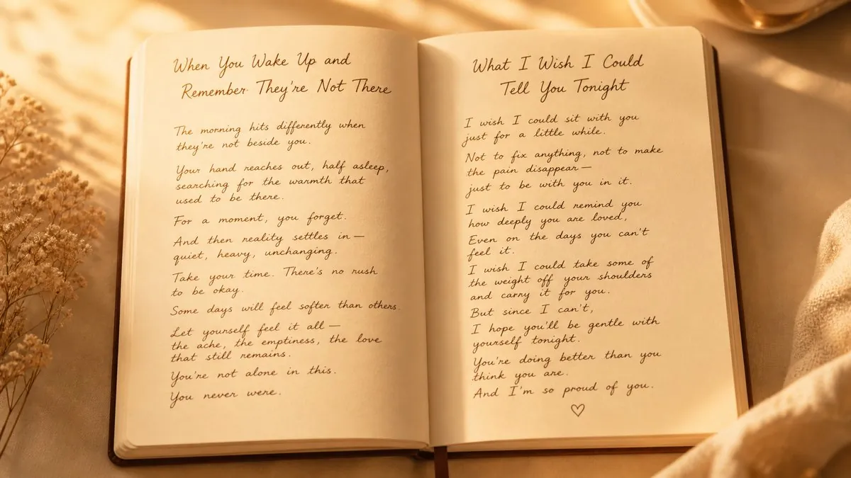 Open journal pages showing gentle writing prompts for moments of remembrance